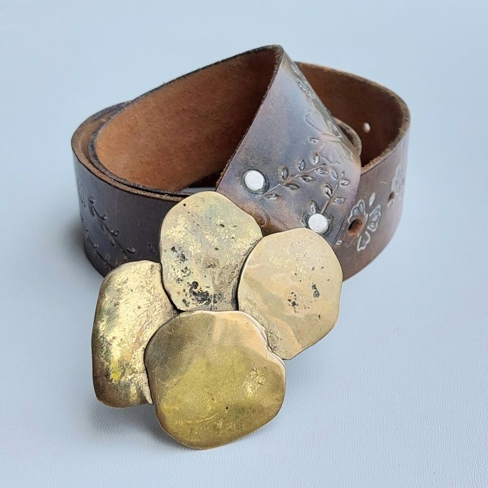 Solid Brass handmade Buckle on a genuine Leather Belt size 34